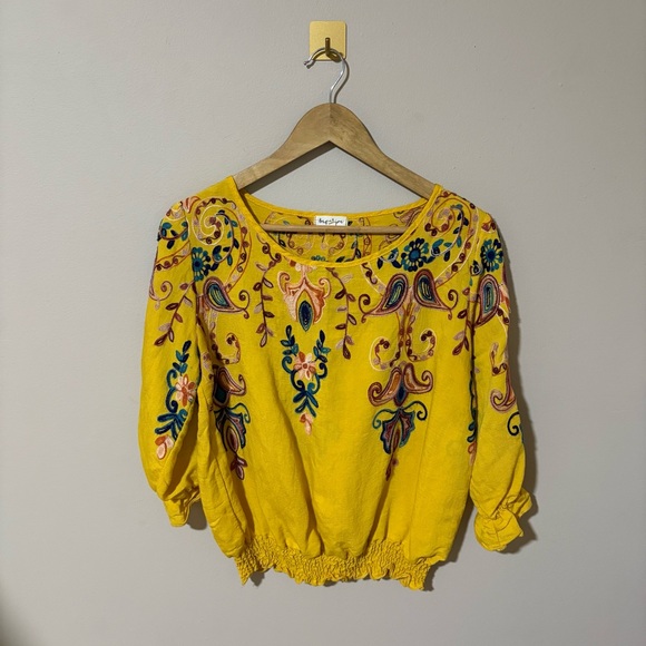 Sapphire Tops - Sapphire Small Yellow Floral Paisley Embroidered Yellow Top